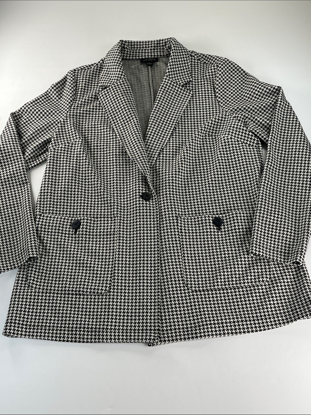 J. Jill Wearever Collection Houndstooth Single-Button Jacket Black & White Sz M